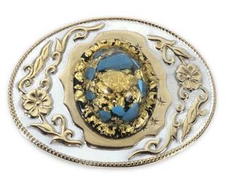 1970s Faux Gold Nugget Turquoise Floral Belt