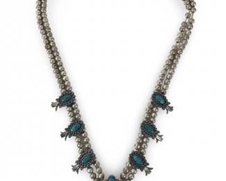 Sancrest Faux Turquoise Silver Tone Squash Blossom