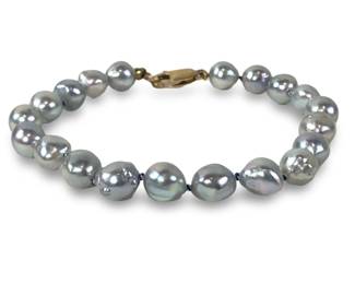 14K Gold Clasp Silver Baroque Pearl Bracelet