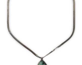 Exceptional Sterling Silver Malachite Necklace