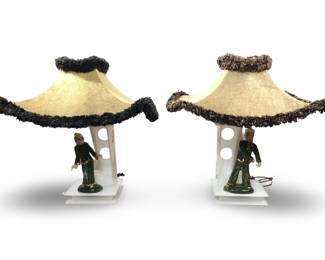 Pair Of Vintage Art Deco Figural Moss Table Lamps
