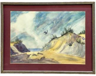 Beautiful Signed Beach Shore Watercolor Painting