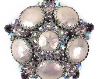 Signed Weiss Pink & Purple Rhinestone Brooch