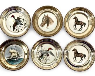 6pc Frank M. Whiting Sterling Rimmed Coasters