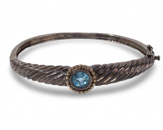 Remarkable Sterling 14K Blue Topaz Cuff Bracelet