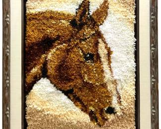 Vintage Framed Handmade Framed Horse Yarn Rug