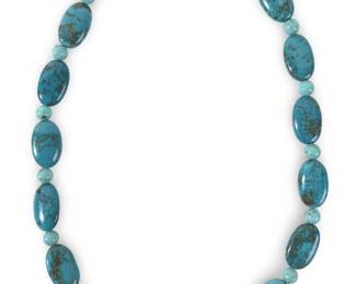 Extraordinary Asian Turquoise Barrel Bead Necklace