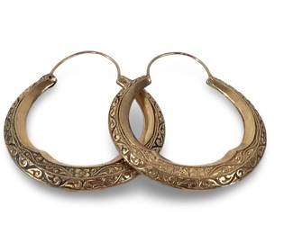 Pair Of 10K Gold Etched Hoop Earrings