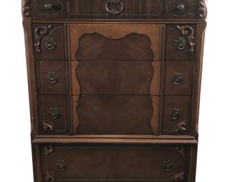 Vintage Art Deco Walnut 5 Drawer Chest