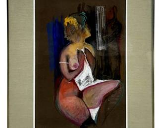 Vintage Nude Portrait Oil Pastel on Paper