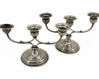 2pc 1940s Retro Deco Sterling Weighted Candelabras