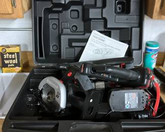 Craftsman tools: circular saw, recip. saw, fluorescent light, 1/2" drill, 2 chargers, and 2 batteries