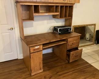 Large pine desk with removable top shelf