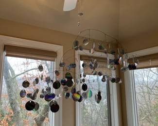 Wire and iridescent dots art mobile 