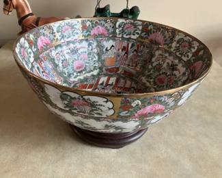 Large antique rose medallion Chinese punch bowl