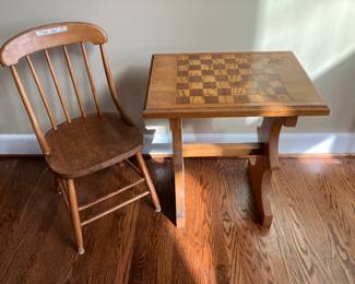 Antique chair,  solid oak game table