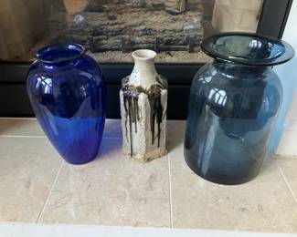 Large cobalt glass vase, pottery vase, blue glass jar