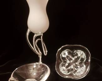 Steuben Ashtray; Orrefors-Style Bowl; Mid-Century Hand Blown Vase