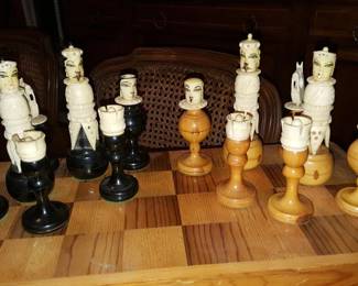 19th. C. French Carved Bone & Wood Chess Set
