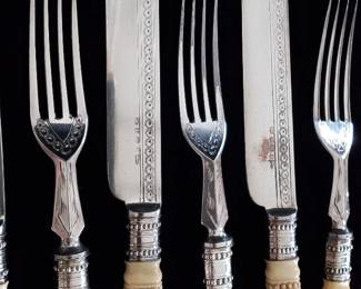 Antique Fish or Dessert Set of Bone-Handled Silverplate