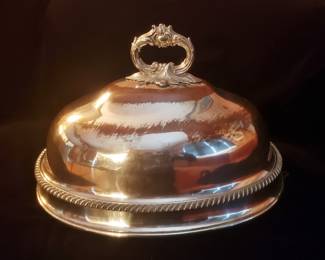 Antique Engraved Sheffield Silver-on-Copper Heavy Meat Dome
