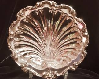 Antique Silver-On-Copper Footed Shell Server