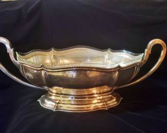 Large Antique Silverplate Center Bowl with Glass Liner, Engraved.