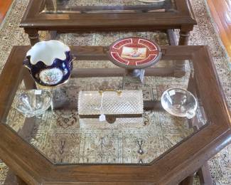 Three-Piece Glass-Top Coffee Table on a Persian Silk Rug
