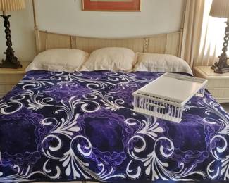 Fabulous King Size Velour Mod Paisley Bedcover with a 1970's King-Size Ivory Bedroom Suite