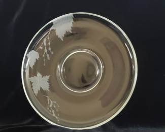 Set of Six Etched Glass Dessert   / Luncheon Plates