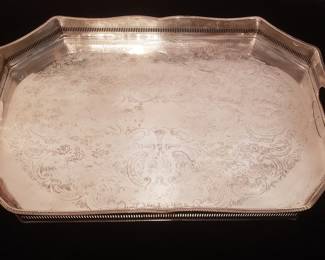 Antique Large Heavy Silver-on-Copper Tray-Table Top 