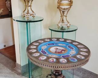 Very Fine 19th. C. French Gilt Portrait Pedestal Table: Pair French 19th. C. Marble and Gilt-Bronze Candelabrum