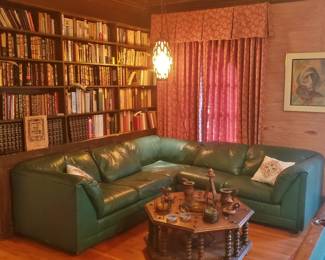 1970's Green Leather Sectional Sofa