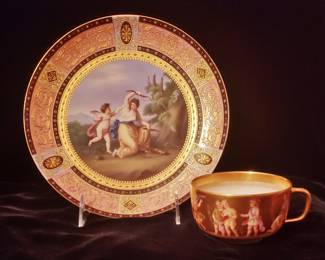 Very Fine Antique Royal Vienna Gilt Plate and Tea Cup.  Tea Cup signed "Sanger"