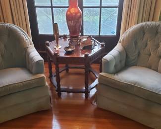 Pair Quilted Tub Chairs