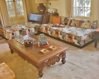 1960's Twin Bed corner Unit; Mediterranean-Style Carved Coffee Table