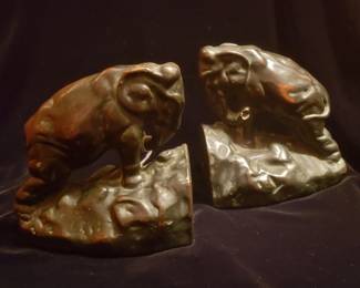 Pair, 1920's Bronze Elephant Bookends