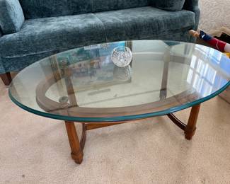 Wood coffee table with glass top
