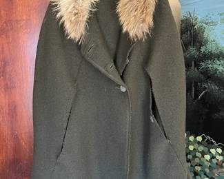 Geiger wool fur trimmed cape