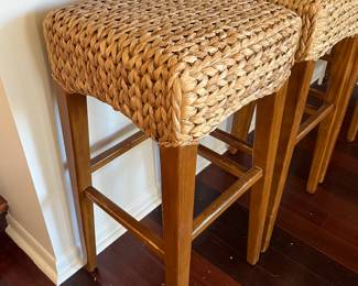 (3) wood barstools with seagrass seats.....