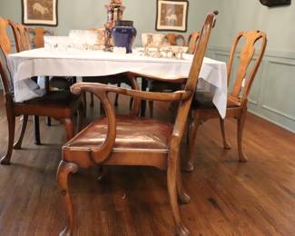 Antique Georgian English c.1900 Set of 8 Dining Chairs, Six Side Chairs and Two Arm Chairs with Upholstered Slip Seats.