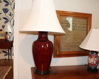 Chinese Sang De Boeuf Flambé Oxblood Porcelain Mounted Table Lamp (2 Available)