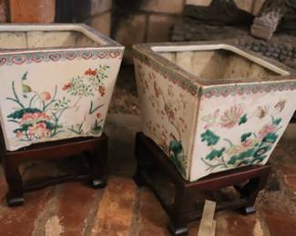 Chinese Porcelain Jardiniere Planters with Stands