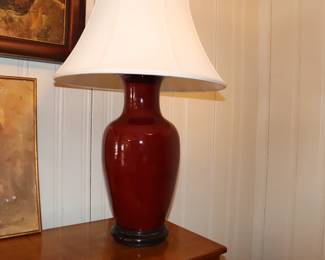 Chinese Sang De Boeuf Flambé Oxblood Porcelain Mounted Table Lamp (2 Available)