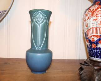 Rookwood 1920 Vintage Arts And Crafts Pottery Matte Blue Ceramic Vase 2419