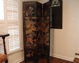 Antique Chinese Lacquer Coromandel Screen