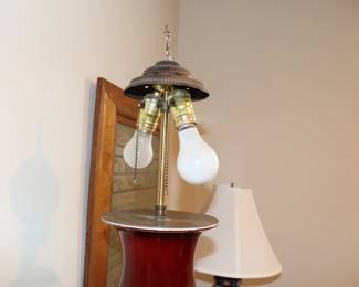 Chinese Sang De Boeuf Flambé Oxblood Porcelain Mounted Table Lamp (2 Available)