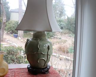Vintage Italian Porcelain Lamp in Celadon Green by Marbro