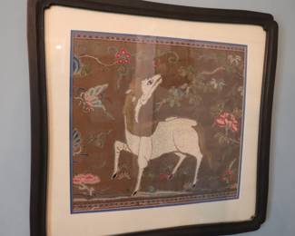 Antique Asian Beaded Embroidery Needlework Panel