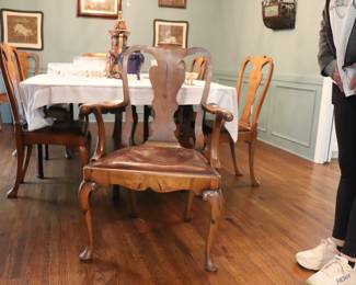 Antique Georgian English c.1900 Set of 8 Dining Chairs, Six Side Chairs and Two Arm Chairs with Upholstered Slip Seats.